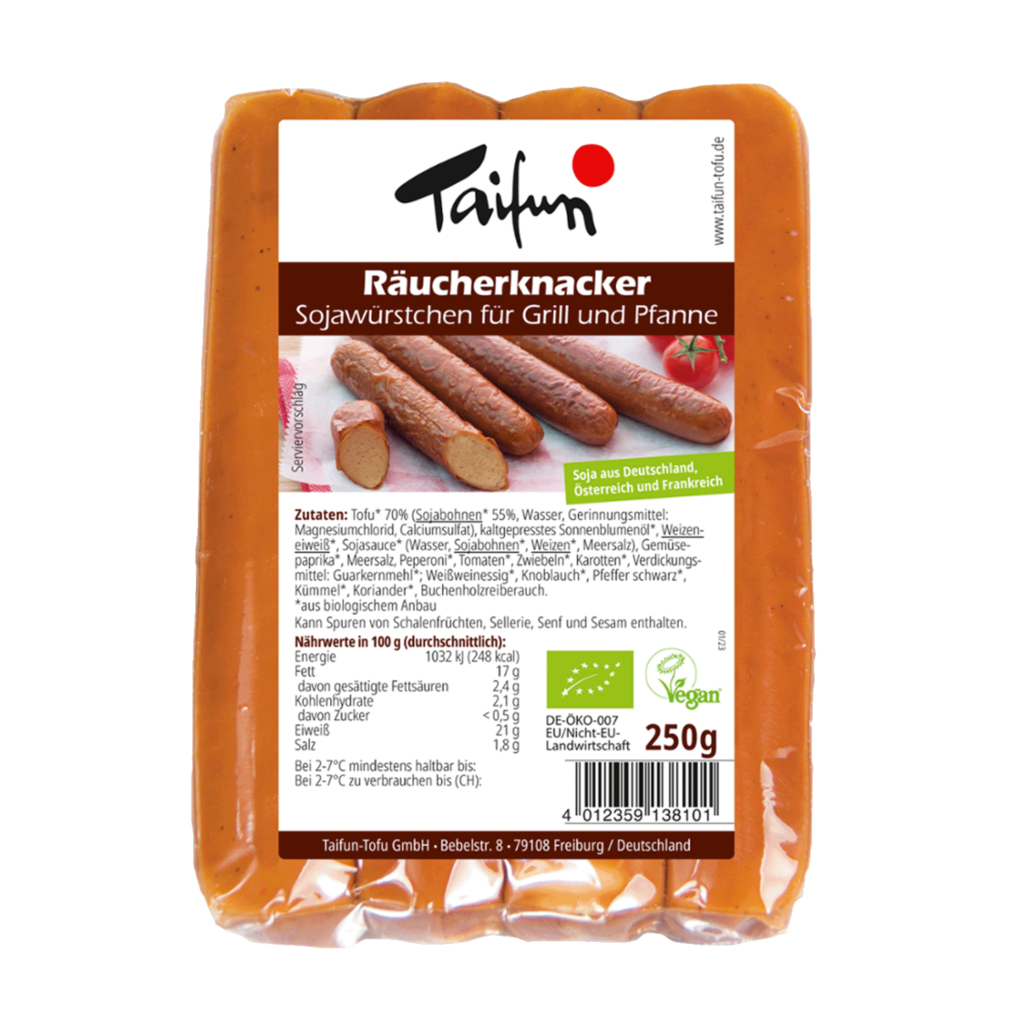 Veggie-Bratwurst Räucherknacker, BIO, 250g