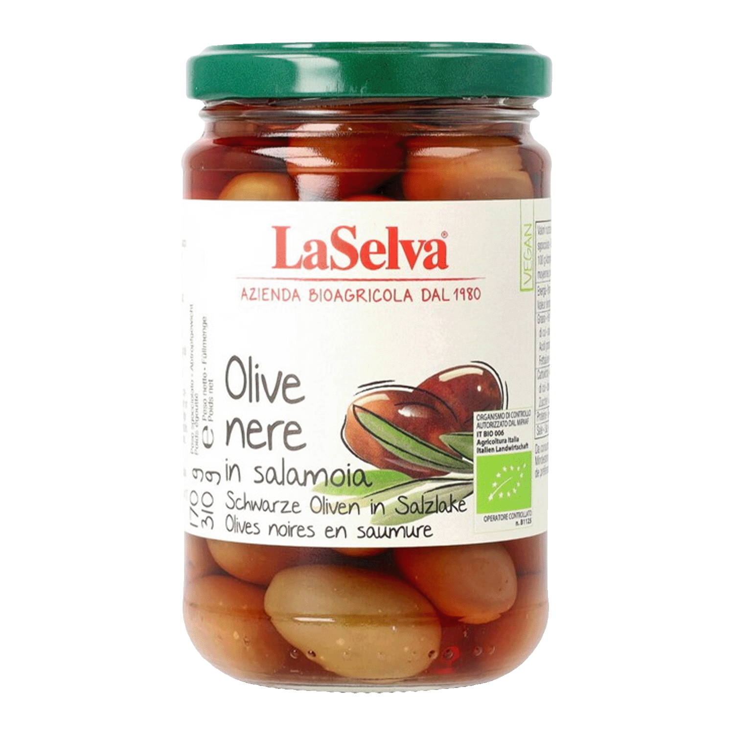 Olives with stone in brine, Organic, 310g