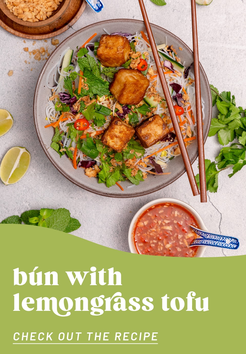 bún - vietnamese rice noodle salad with crispy lemongrass tofu