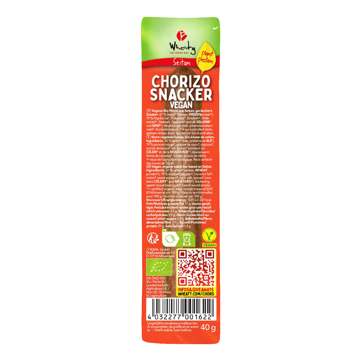 Snacker Chorizo, Organic, 40g