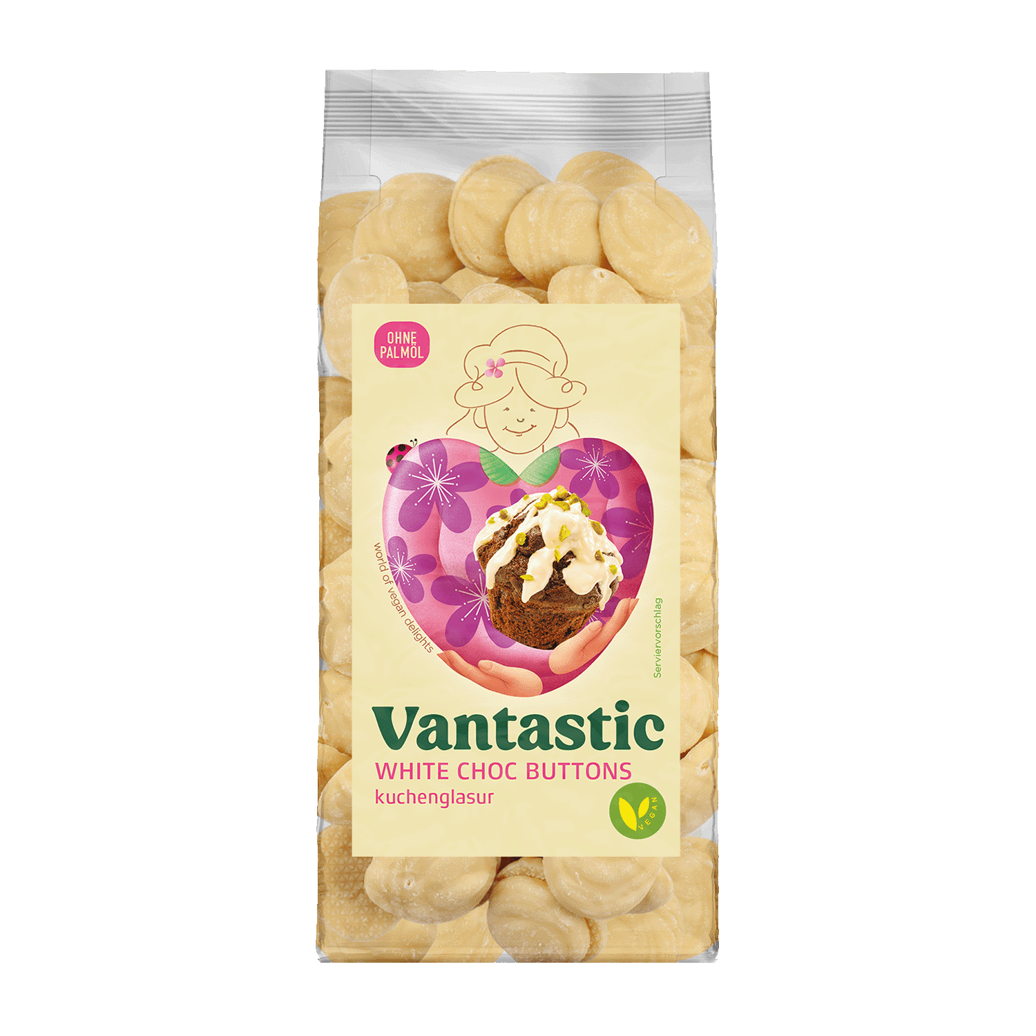 White Choc Buttons, 500g Kakao- und mandelhaltige Kuchenglasur – vegan Direkt zum Knabbern oder zum Einschmelzen: Die Buttons von Vantastic bringen Dir gleich mehrere binäre Handlungs-Optionen. Die kleinen Schokoladen-Alternativen gibt es nämlich in White oder dunkler veganer Choc, in haushaltsmäßig klein (500 g) oder gastromäßig groß (6 kg), zum Naschen oder zum Dahinschmelzen als Glasur für Deine veganen Koch- und Backkreationen. Und wenn Du von binären Begriff- und/oder Handlungsoptionen genauso wenig hältst w...