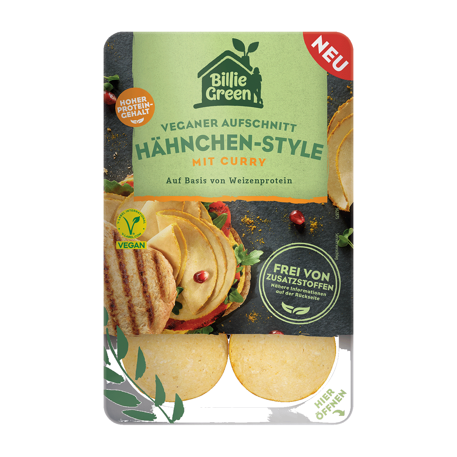 Veganer Aufschnitt Hähnchen-Style mit Curry, 70g