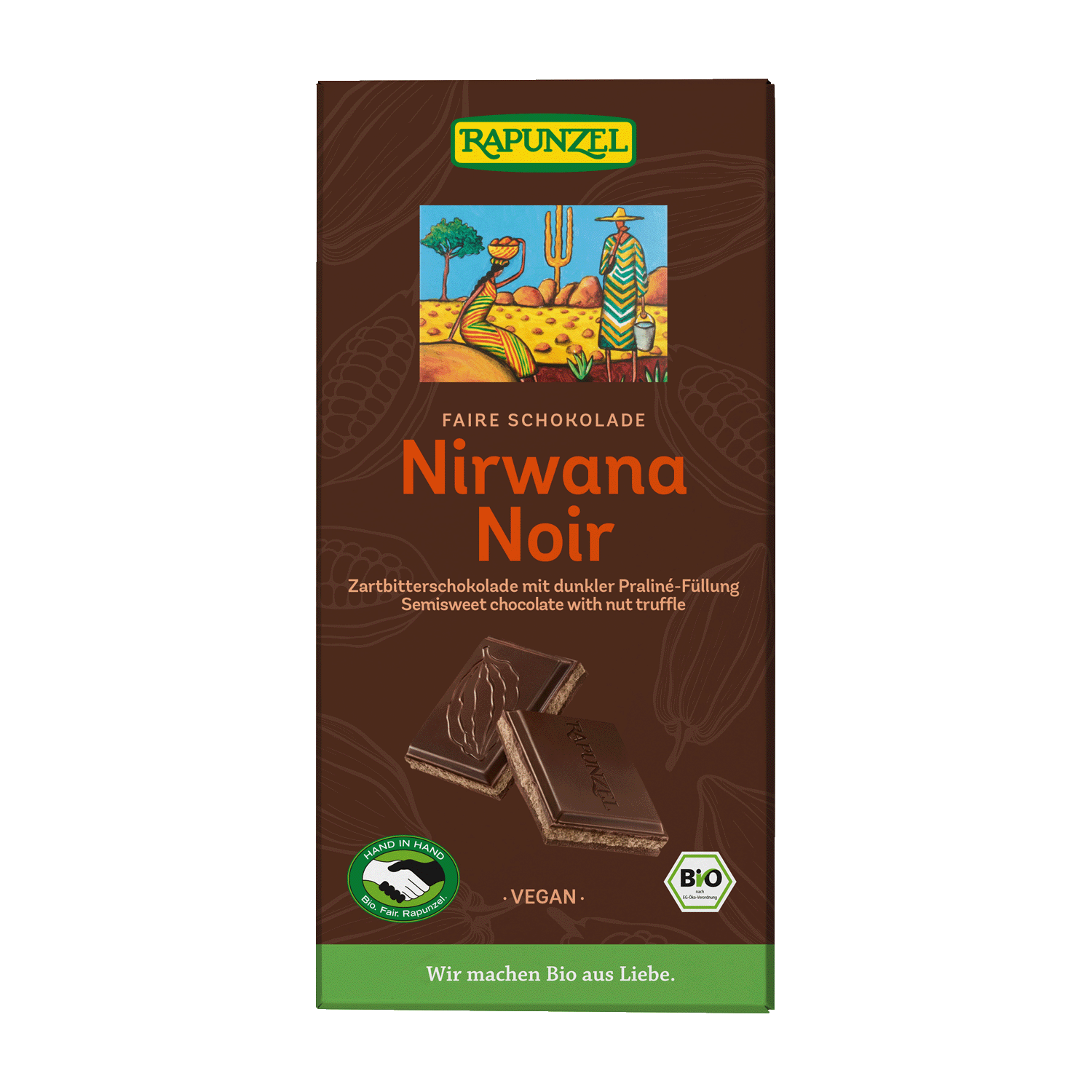 Nirwana Noir 55% Kakao mit dunkler Praliné-Füllung, 100g