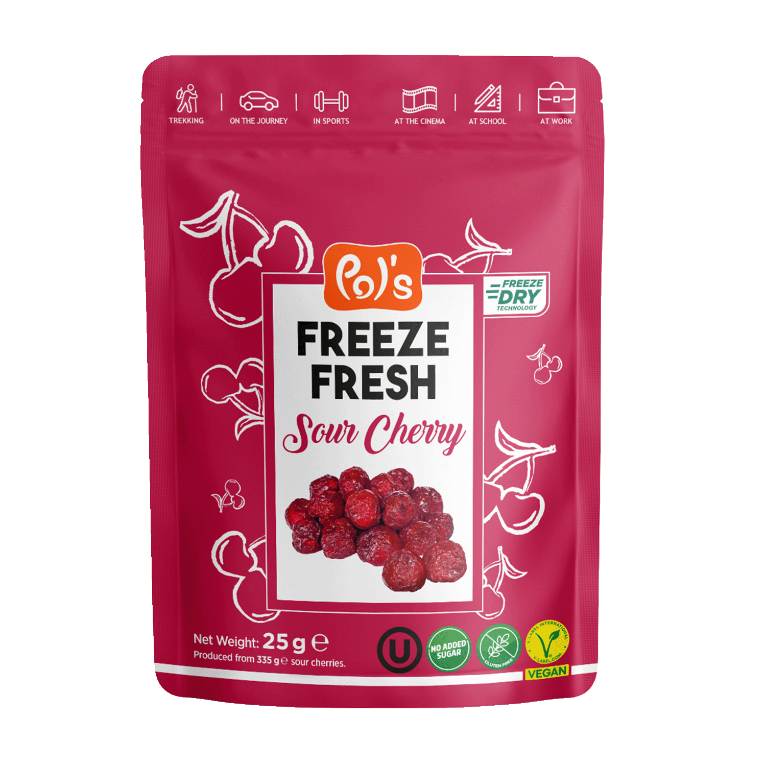 Freeze-dried sour cherries fruit chips, 25g