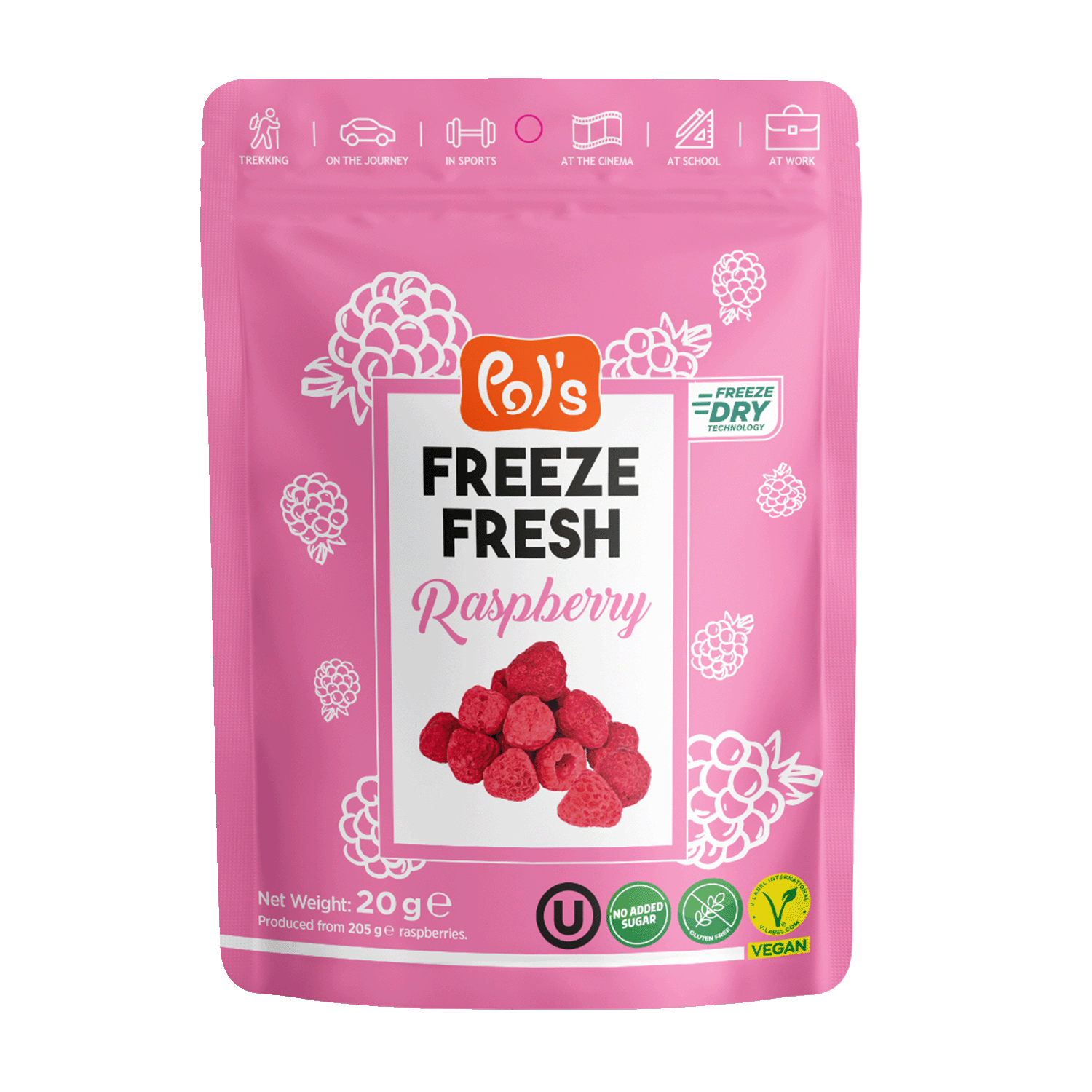 Freeze-dried raspberry fruit chips, 20g